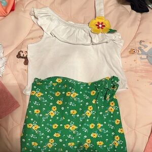 Rare too White Ruffle Top with Green Floral Skirt